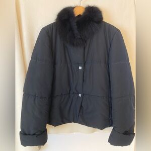 Gianfranco Ferre Studio Black Puffer Jacket with Fox Collar - Size 10